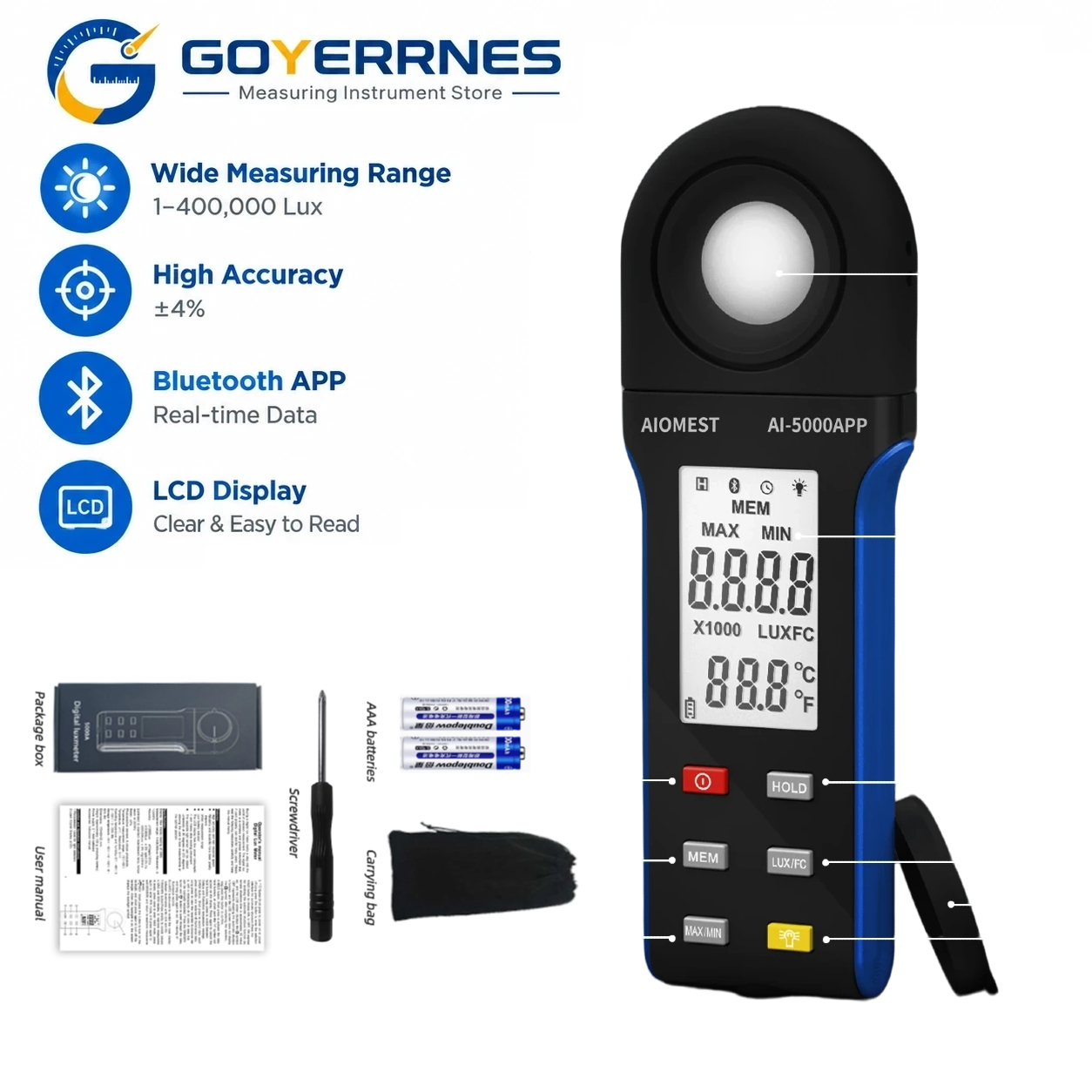 Photography Lighting Meter - Luxmètre numérique 1-400000 Lux, testeur d'éclairement